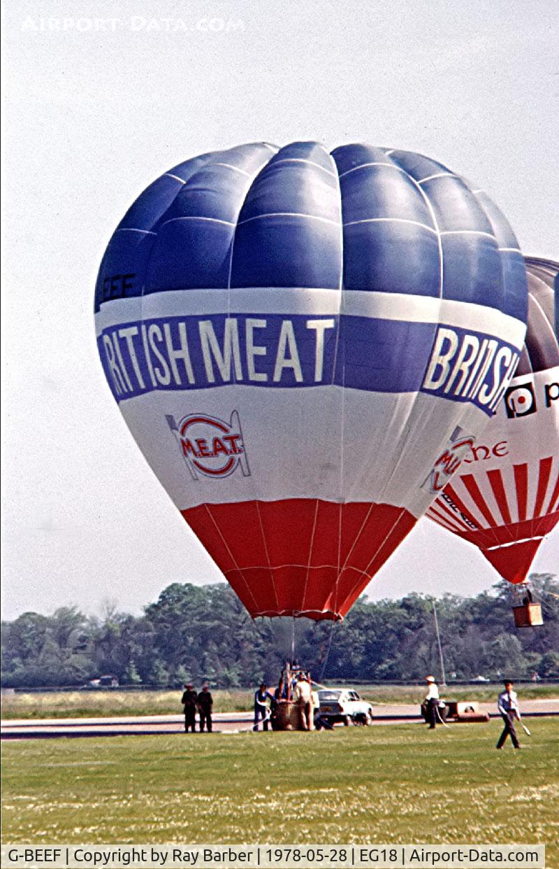 G-BEEF, 1977 Thunder Balloons Ax6-56 C/N 088, Thunder Ax6-56 HAFB [088] Bassingbourn~G 28/05/1978. From a slide.