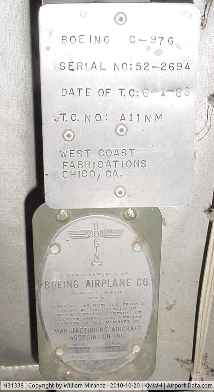 N31338, 1954 Boeing KC-97G C/N 52-2694, Went to Moses Lake to remove parts form this aircraft (former USAF 52-2694) as it was being scrapped. Here are the Aircraft Data Plates