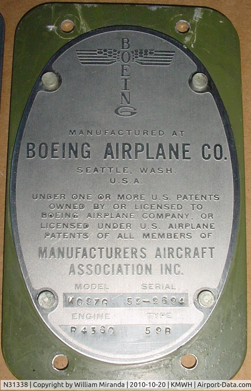 N31338, 1954 Boeing KC-97G C/N 52-2694, Here is a close up of the Boeing Data Plate