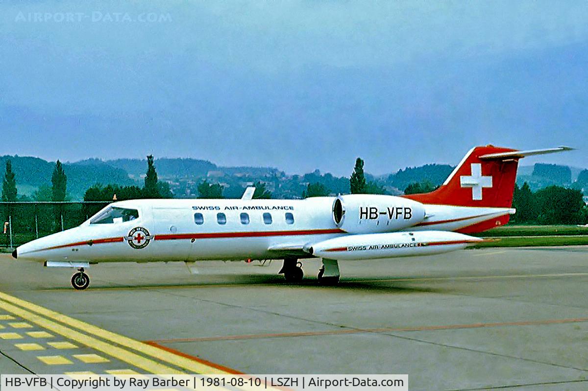 HB-VFB, 1977 Learjet 35A C/N 35A-145, Learjet 35A [35A-145] (Swiss Air Ambulance) Zurich~HB 10/08/1981. From a slide.
