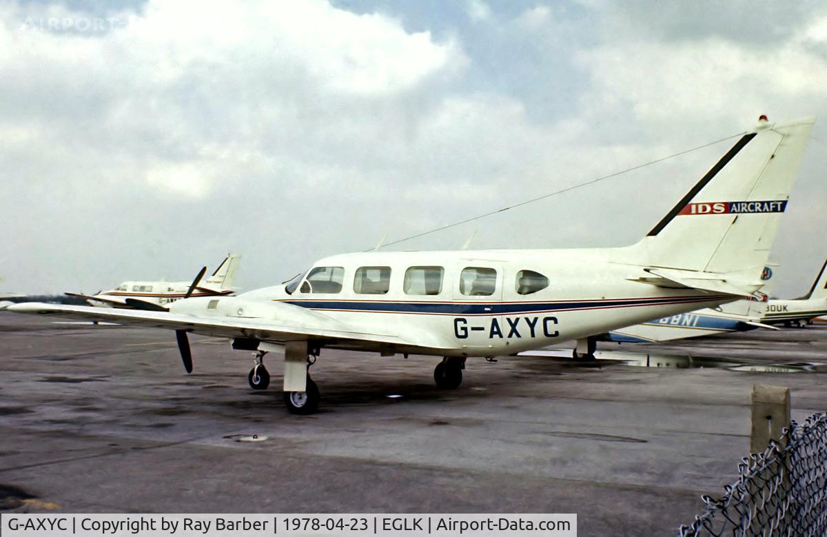 G-AXYC, 1970 Piper PA-31-310 Navajo Navajo C/N 31-642, Piper PA-31-310 Navajo [31-642] (IDS Aircraft) Blackbushe~G 23/04/1978. From a slide.