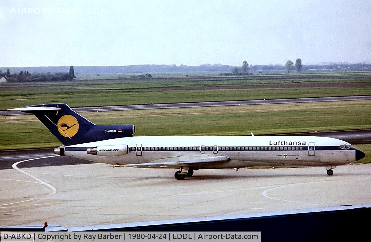 D-ABKD, 1974 Boeing 727-230 C/N 20902, Boeing 727-230 [20902] (Lufthansa) Dusseldorf~D 24/04/1980. From a slide.