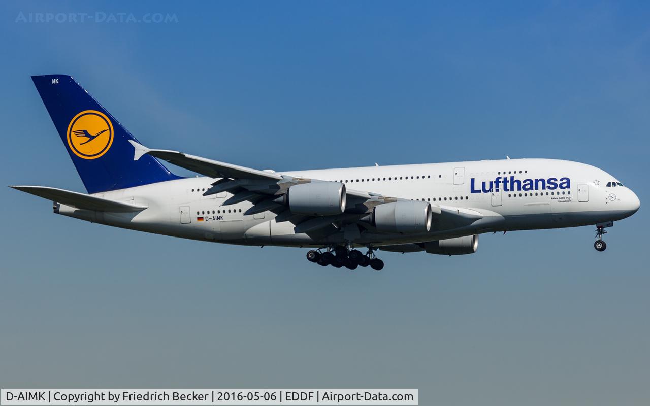 D-AIMK, 2013 Airbus A380-841 C/N 118, on final RW07C