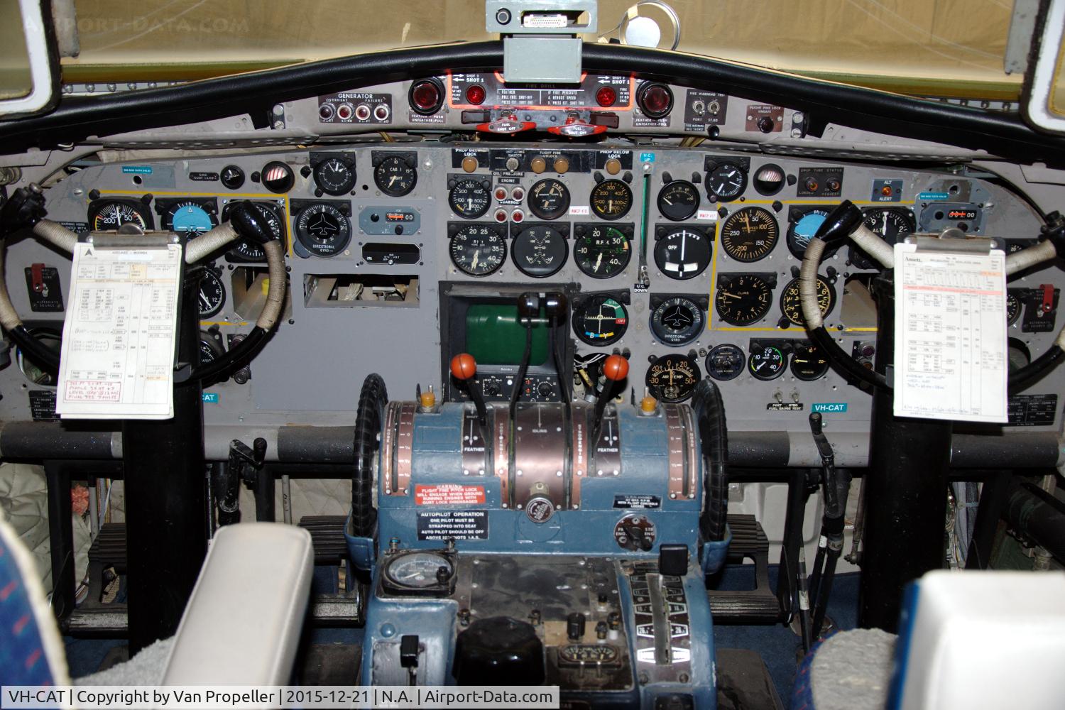 VH-CAT, 1959 Fokker F.27-100 Friendship C/N 10132, Cockpit of the Fokker F27 which is now in the South Australian Aviation Museum in Port Adelaide