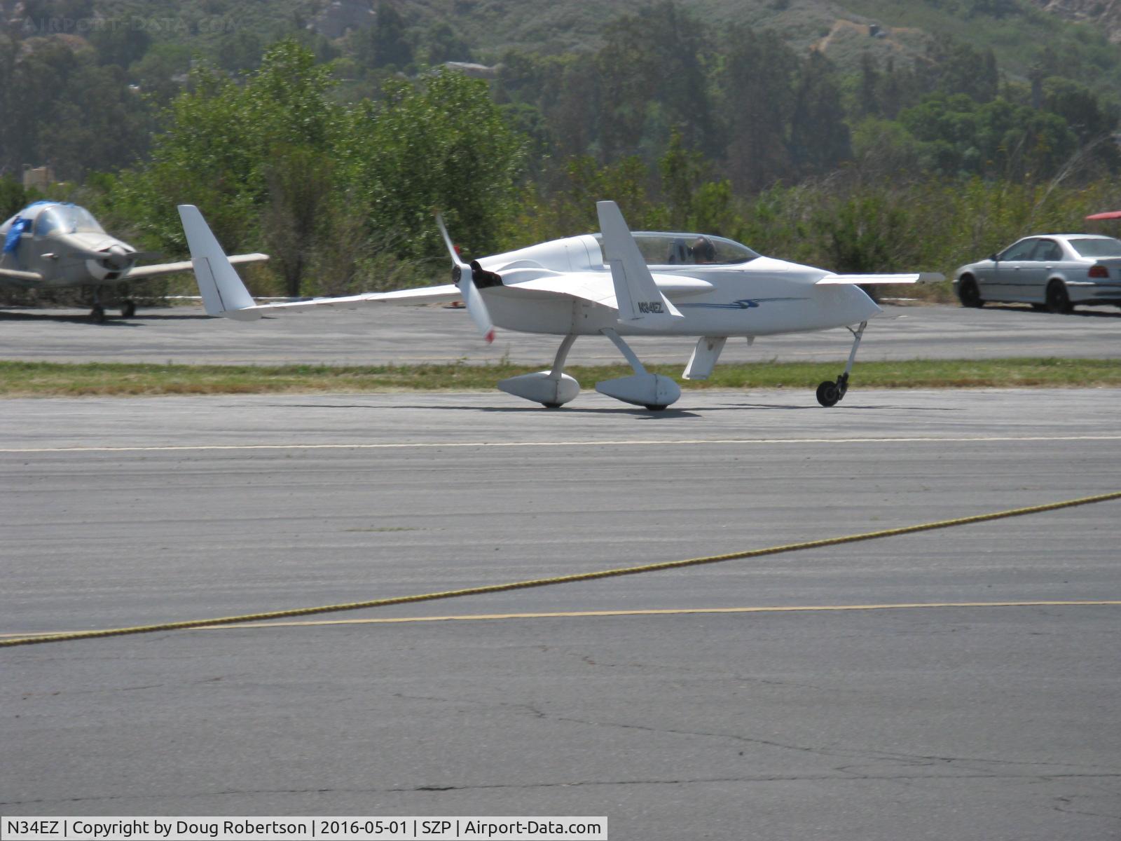 N34EZ, 1998 Rutan VariEze C/N 001 (N34EZ), 1998 Gress Rutan VARI-EZE Canard, Continental O-200 100 Hp pusher, retractable nose gear, two in tandem seating, c/n 001!, return visitor, landing roll Rwy 22