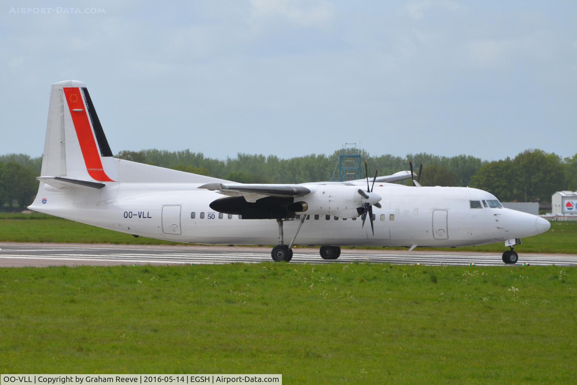 OO-VLL, 1989 Fokker 50 C/N 20144, About to depart from Northrepps.