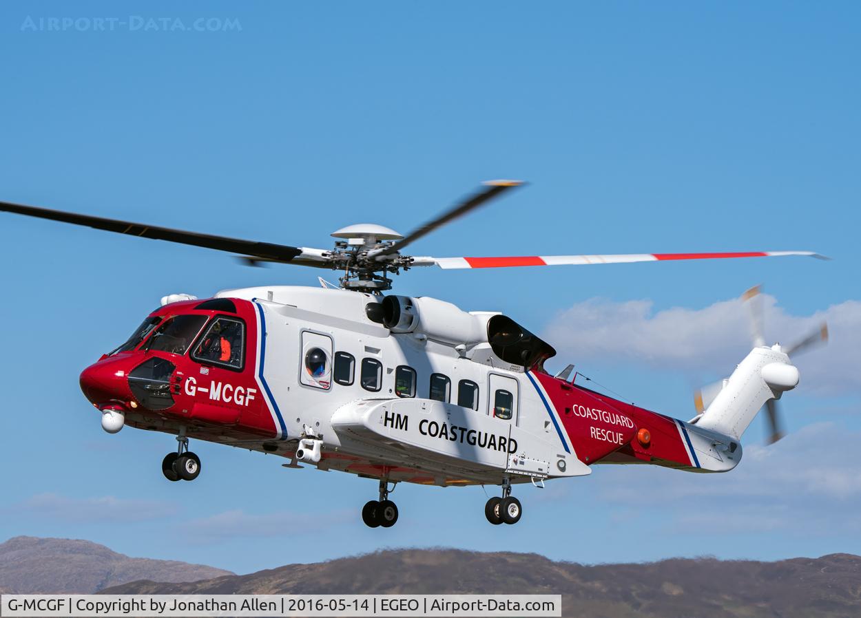 G-MCGF, 2013 Sikorsky S-92A C/N 920222, Taking off from Oban Airport.