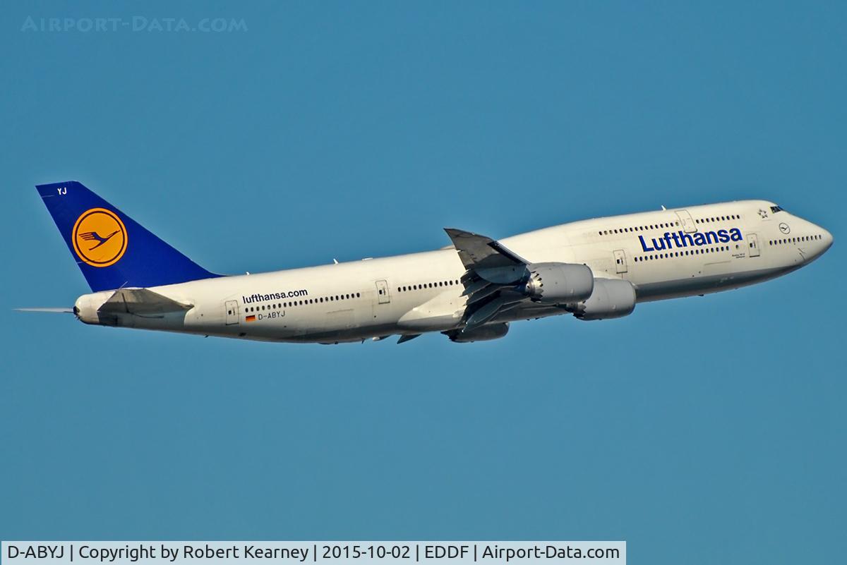 D-ABYJ, 2013 Boeing 747-830 C/N 37834, Climbing out of EDDF