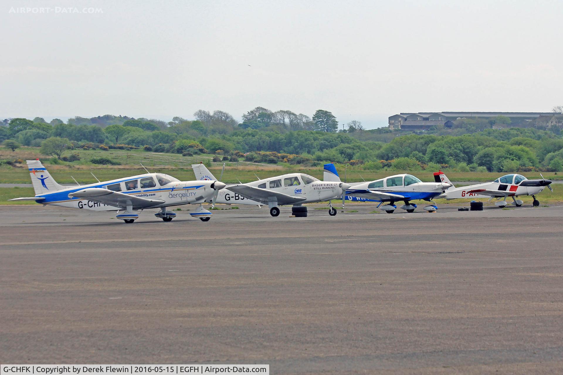 G-CHFK, 1972 Piper PA-32-260 Cherokee Six Cherokee Six C/N 32-7200031, Cherokee Six, British Disabled Flying Association Blackbushe based, seen parked up with Cherokee Warrior II G-BSYY, Tiger G-WMTM and Monsun G-AYPE.