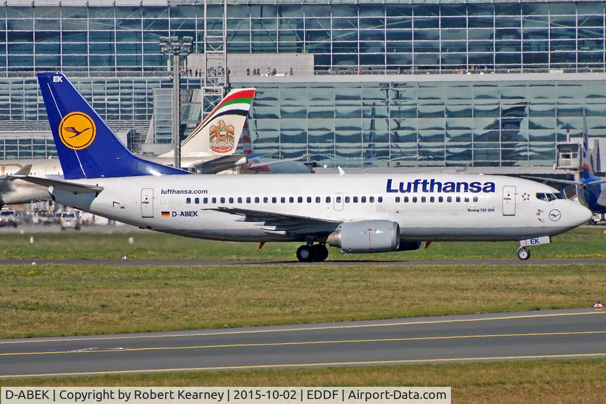 D-ABEK, 1991 Boeing 737-330 C/N 25414, Taxiing in after arrival