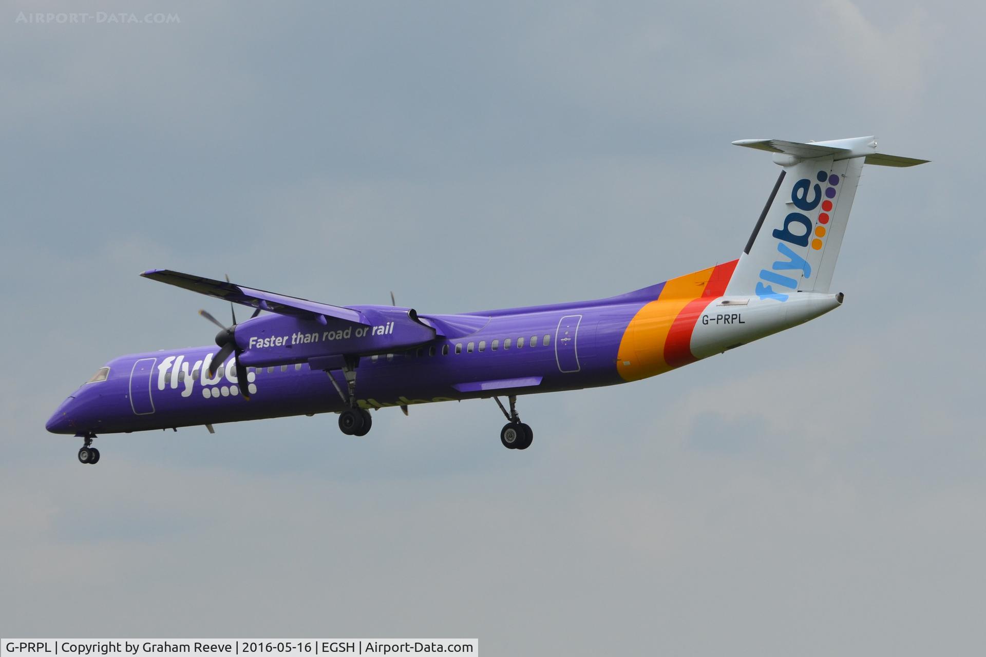 G-PRPL, 2011 Bombardier DHC-8-402 Dash 8 C/N 4380, Landing at Norwich.