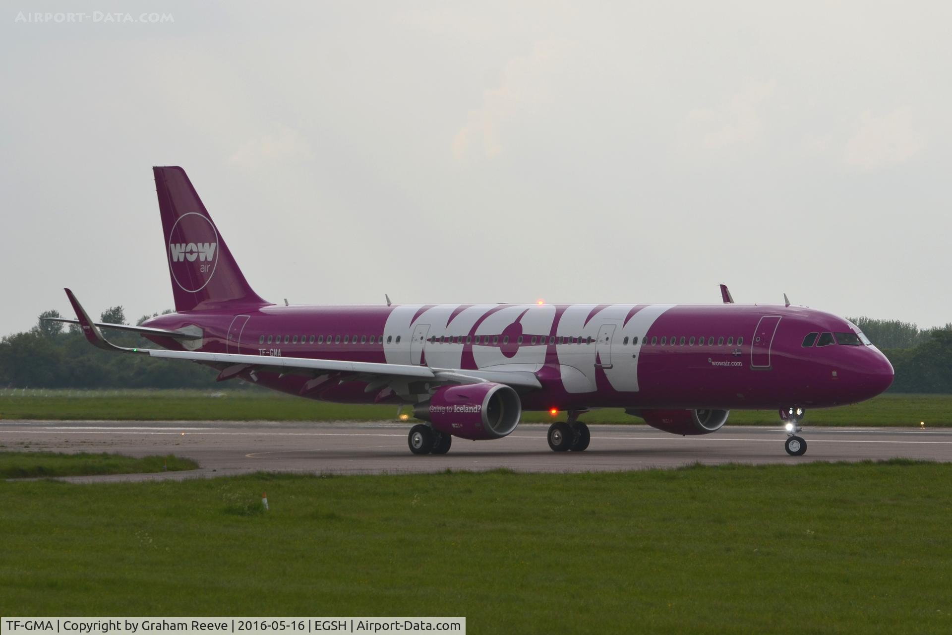 TF-GMA, 2016 Airbus A321-211 C/N 7127, About to depart from Norwich.