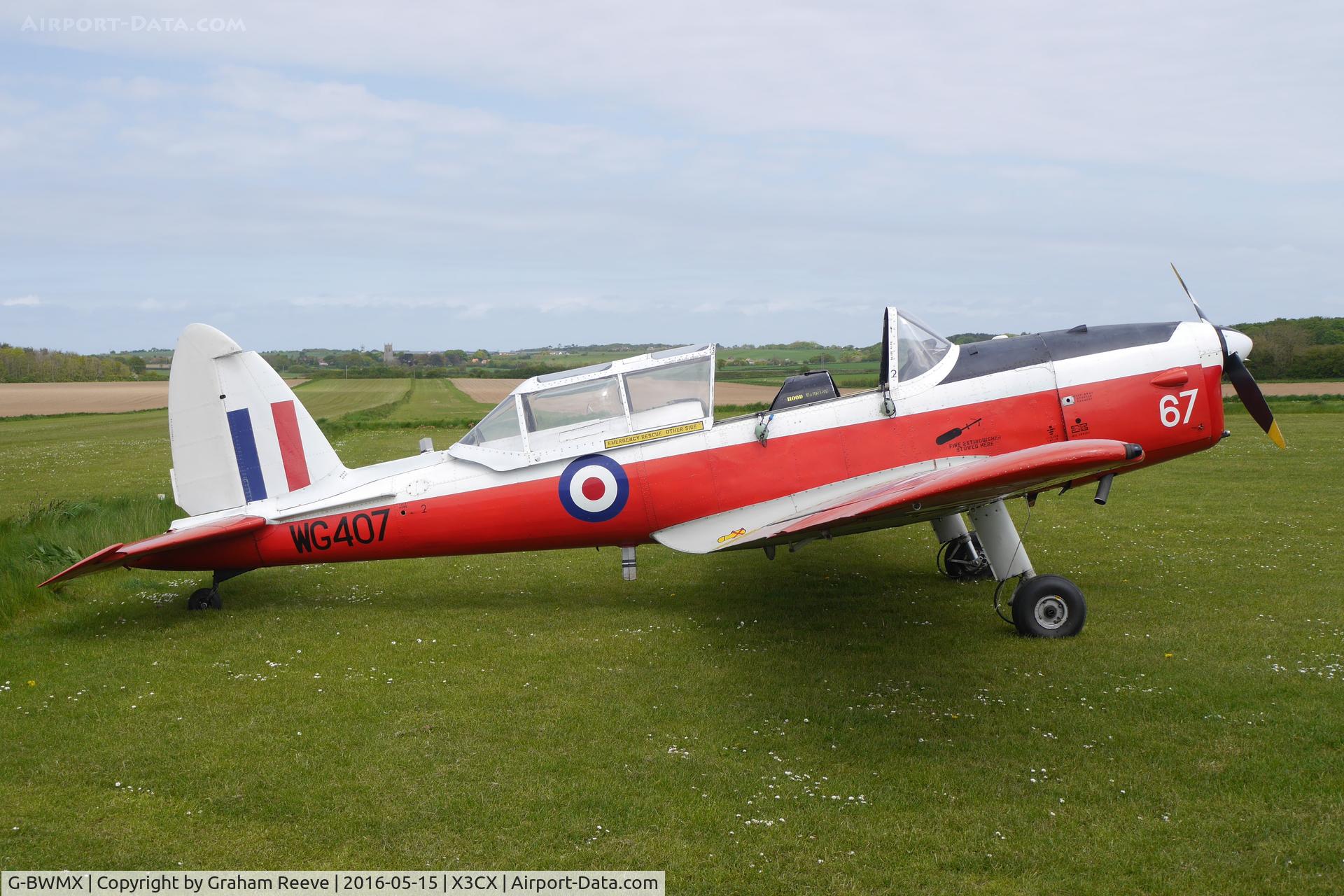 G-BWMX, 1951 De Havilland DHC-1 Chipmunk T.10 C/N C1/0481, Parked at Northrepps.