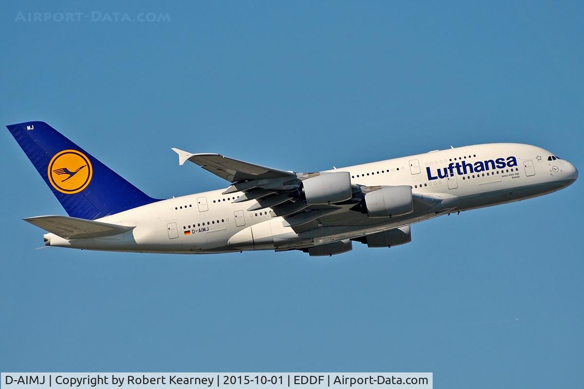 D-AIMJ, 2011 Airbus A380-841 C/N 073, Climbing out of EDDF