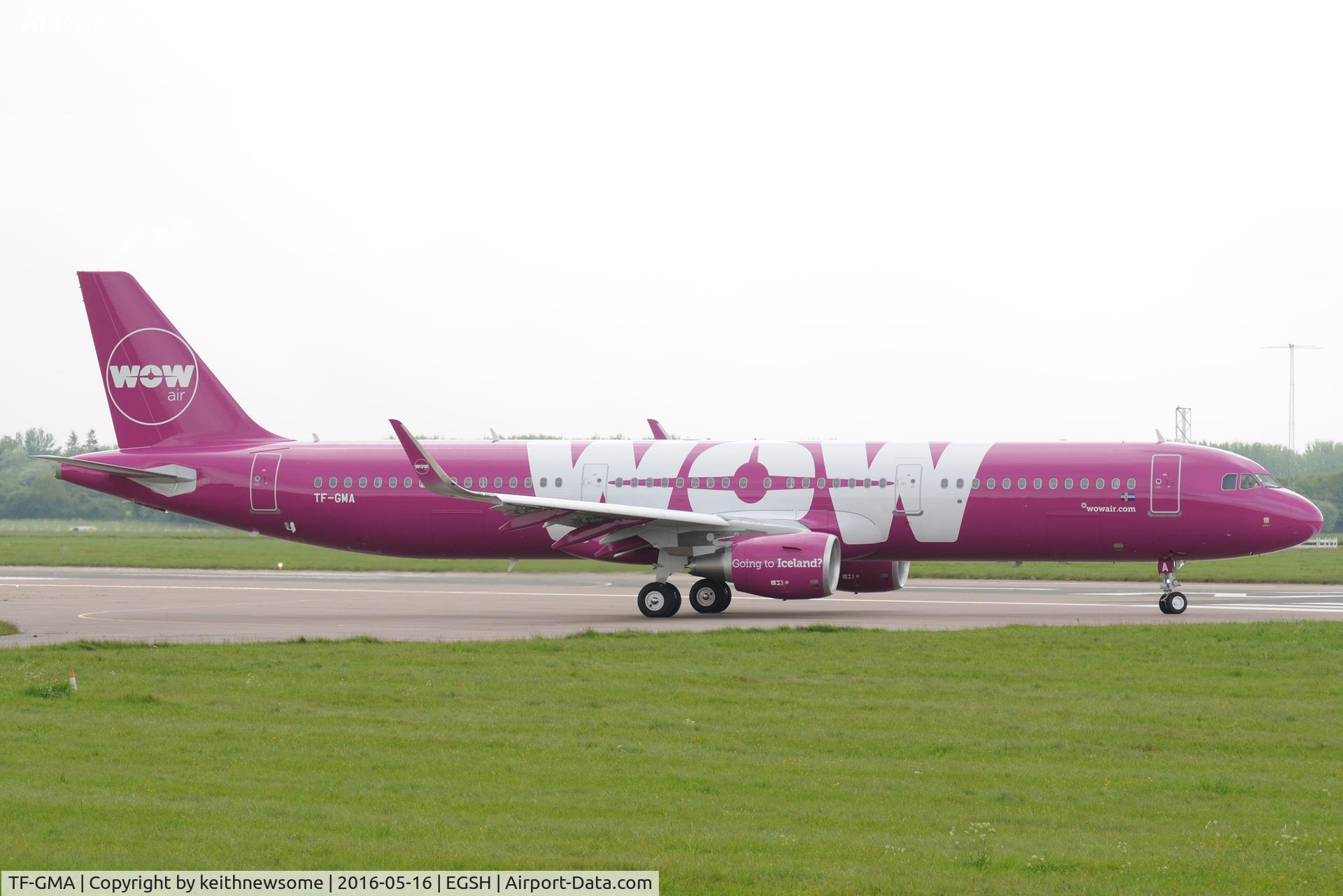 TF-GMA, 2016 Airbus A321-211 C/N 7127, Leaving Norwich following spray !