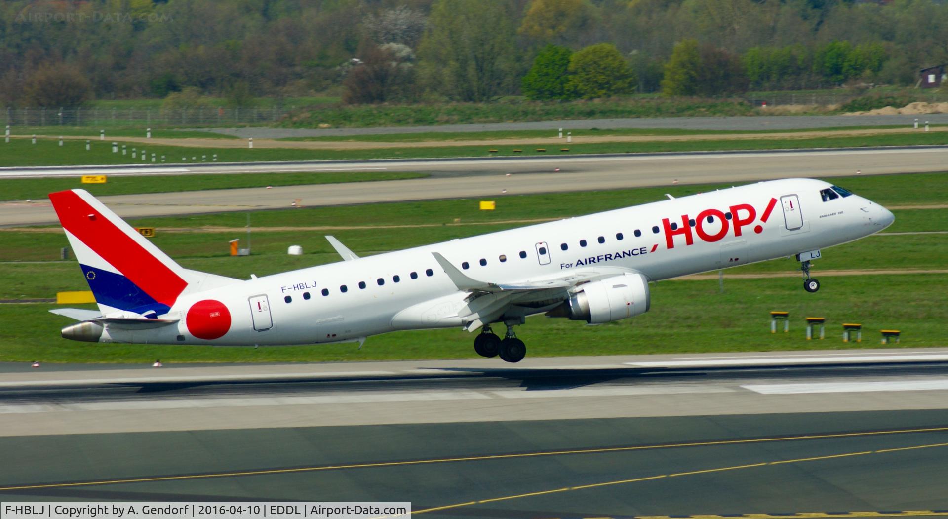 F-HBLJ, 2009 Embraer 190LR (ERJ-190-100LR) C/N 19000133, HOP, is here landing at Düsseldorf Int'l(EDDL)
