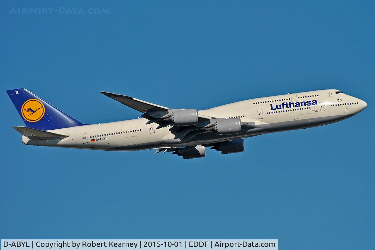 D-ABYL, 2014 Boeing 747-830 C/N 37836, Climbing out of EDDF