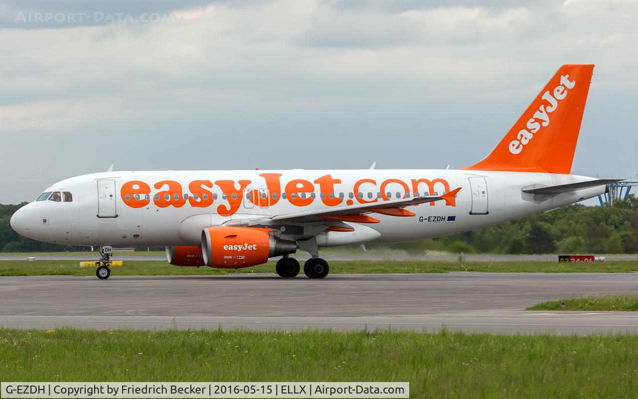 G-EZDH, 2008 Airbus A319-111 C/N 3466, taxying to the apron