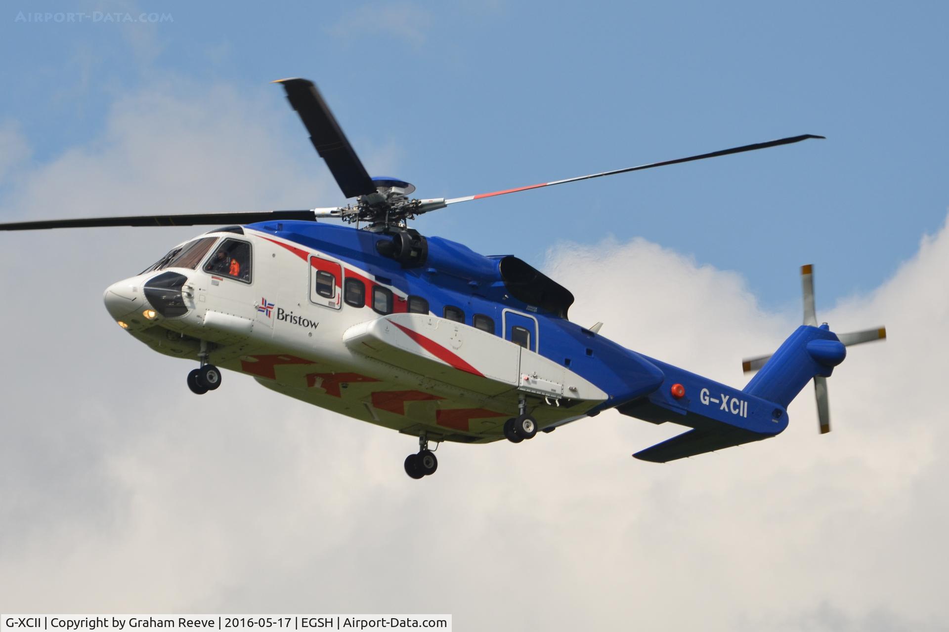 G-XCII, 2012 Sikorsky S-92A C/N 920174, Landing at Norwich with an appropriate reg for a S92.