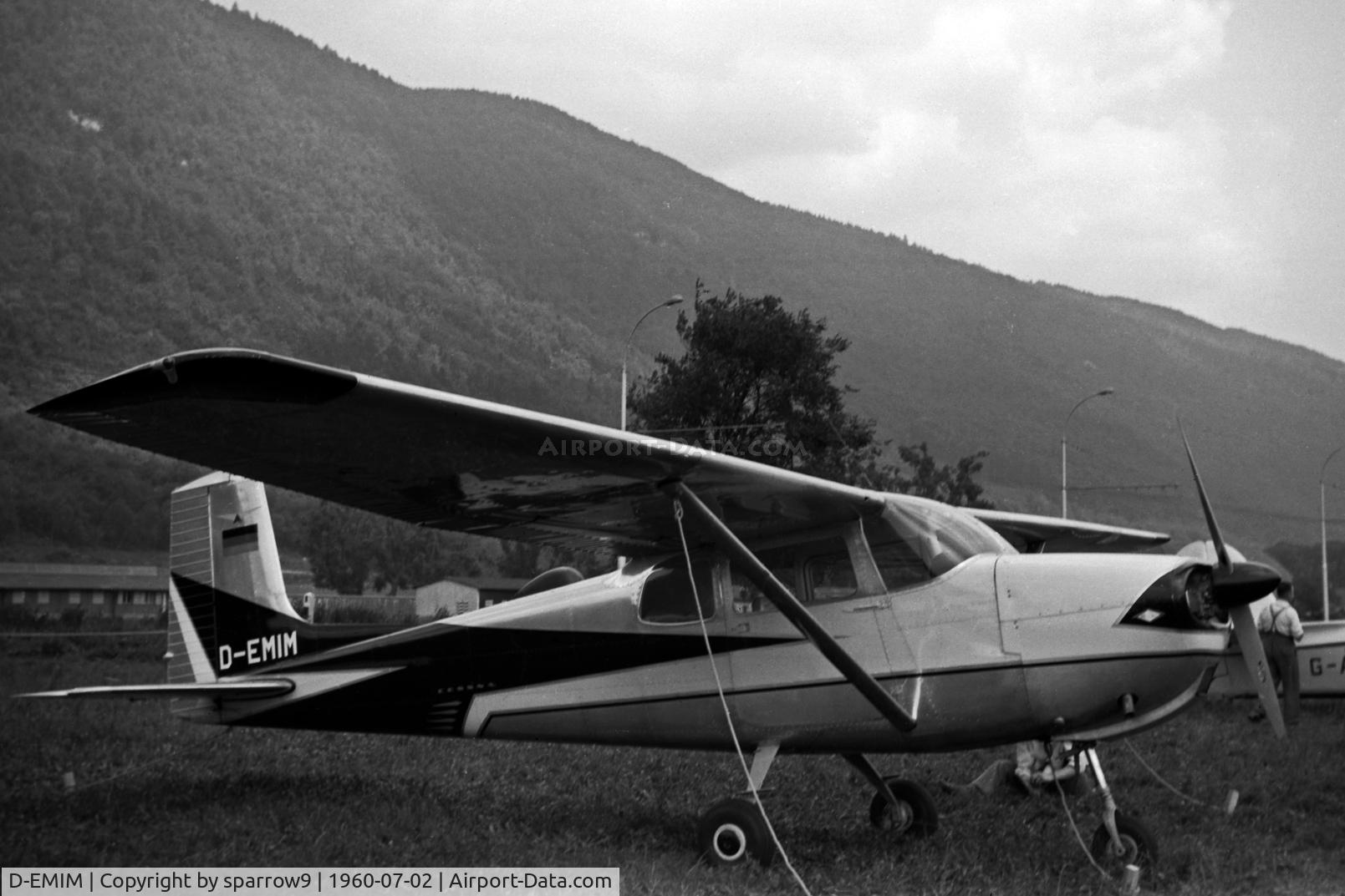 D-EMIM, 1959 Cessna 175 Skylark C/N 55896, Seen at Biel-Boezingen (AD closed 1963): Rally de la Montre, 1960. Scanned from a b/w-negative.