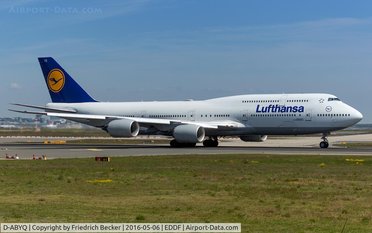 D-ABYQ, 2014 Boeing 747-830 C/N 37840, departure via RW18W
