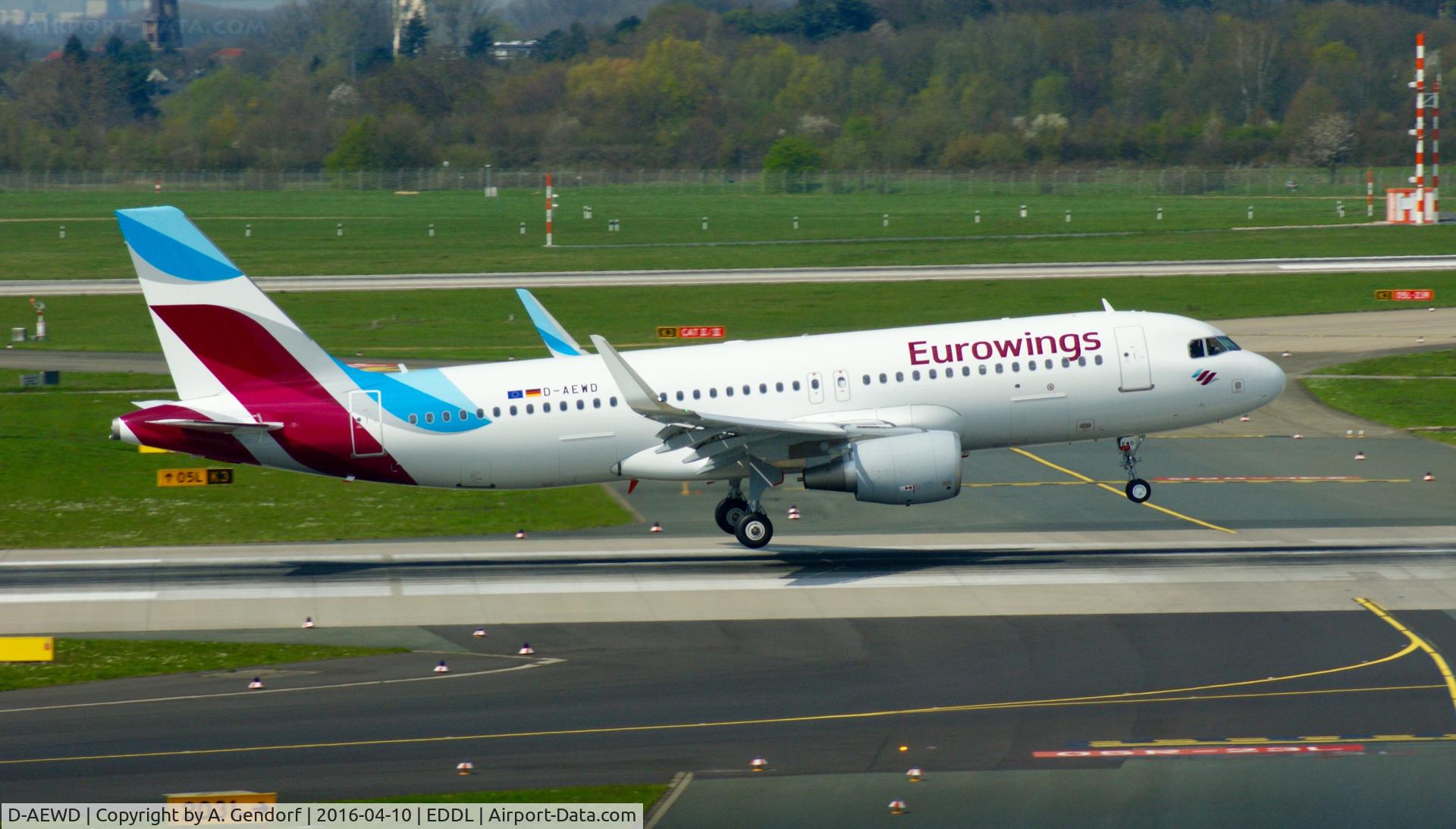 D-AEWD, 2016 Airbus A320-214 C/N 7019, Eurowings, is here landing at Düsseldorf Int'l(EDDL)