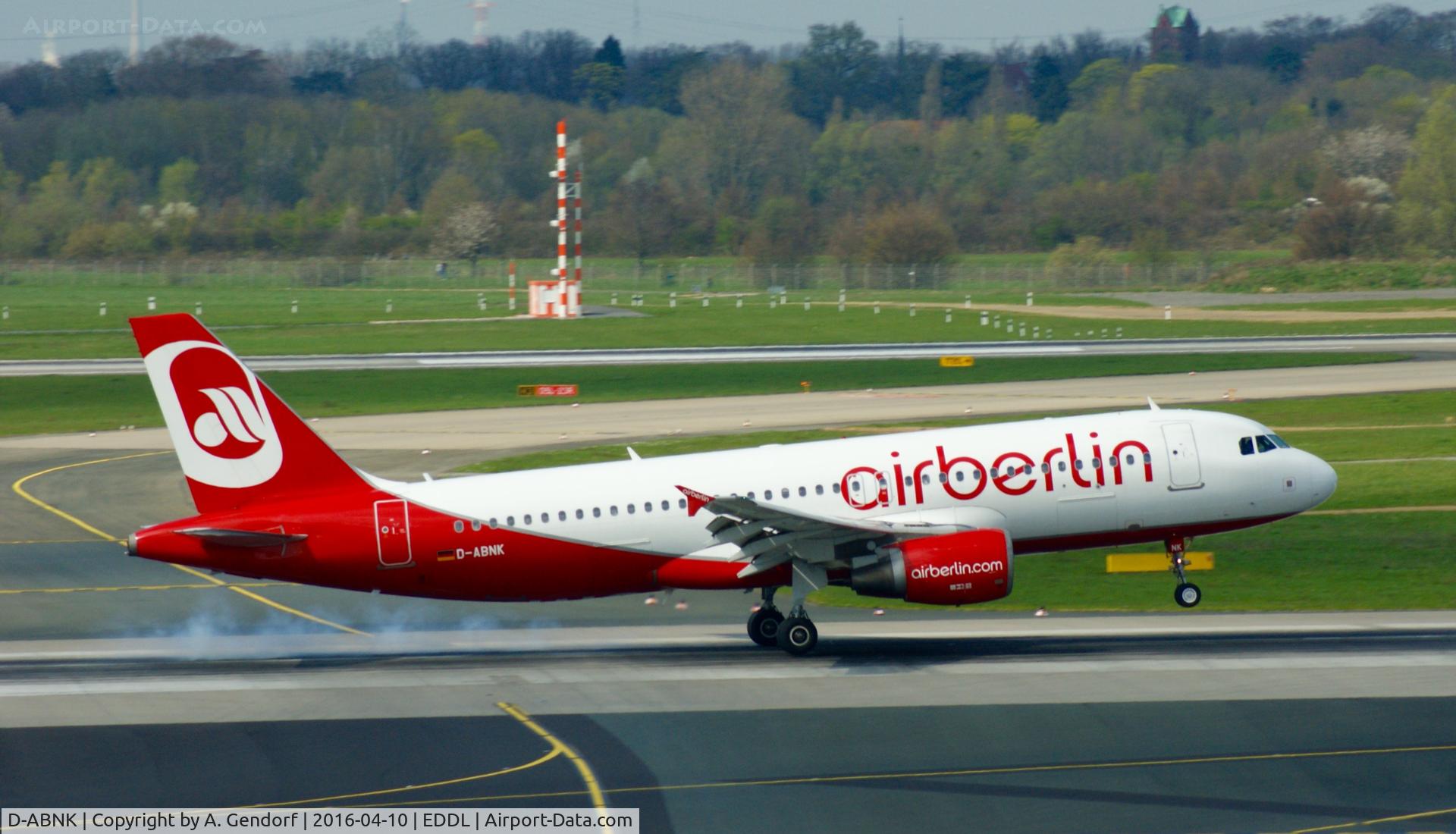 D-ABNK, 2002 Airbus A320-214 C/N 1769, Air Berlin, did here an smoky touchdown at Düsseldorf Int'l(EDDL)