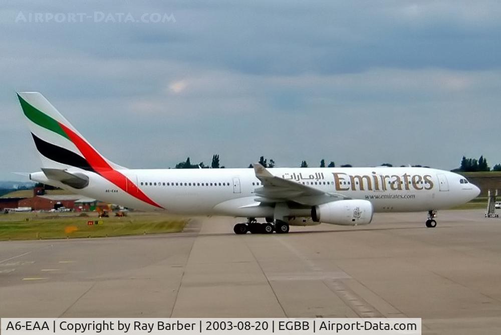 A6-EAA, 2000 Airbus A330-243 C/N 348, Airbus A330-243 [348] (Emirates Airlines) Birmingham Int'l~G 20/08/2003