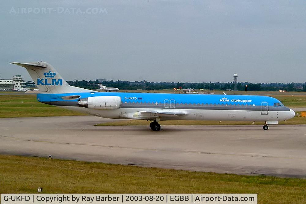 G-UKFD, 1989 Fokker 100 (F-28-0100) C/N 11259, Fokker F-100 [11259] (KLM uk) Birmingham Int'l~G 20/08/2003