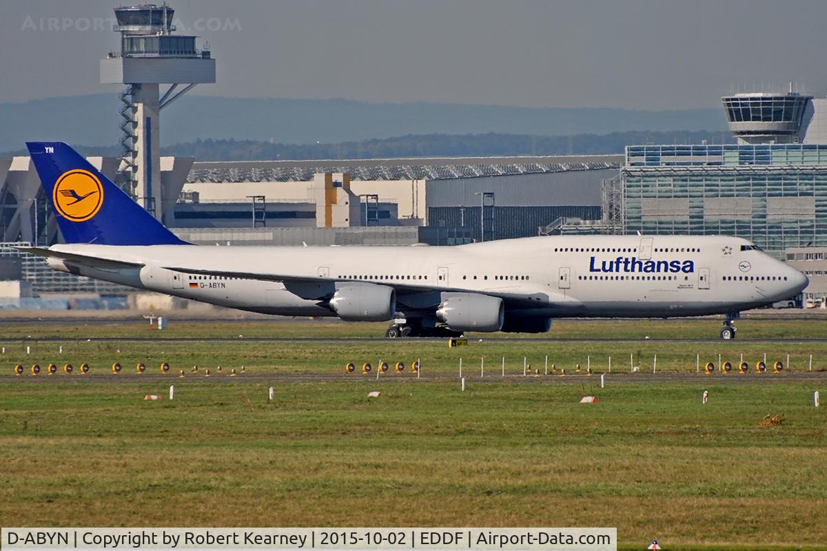 D-ABYN, 2014 Boeing 747-830 C/N 37838, Taxiing in after arrival