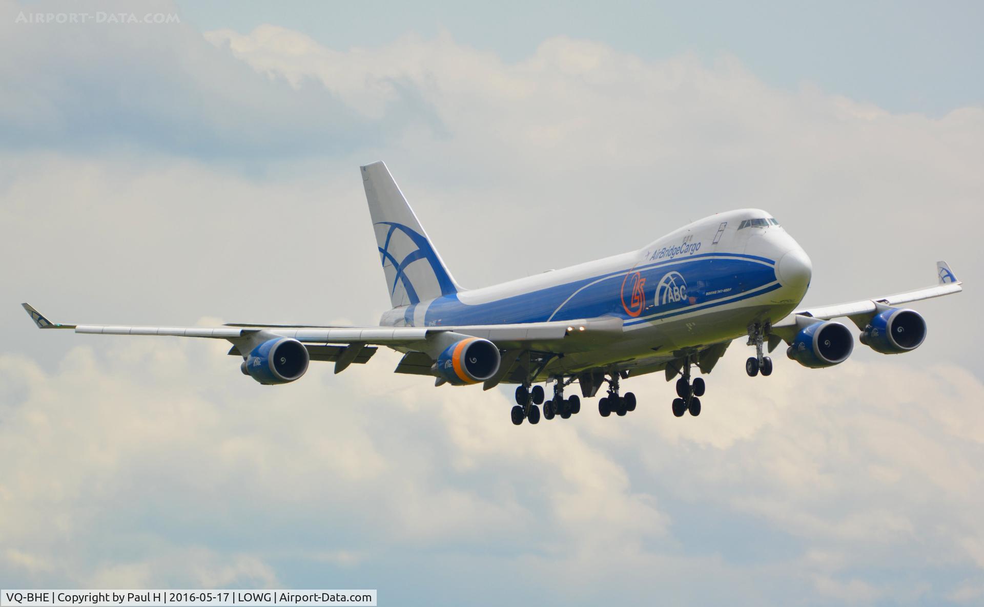 VQ-BHE, 2008 Boeing 747-4KZF (SCD) C/N 36784, Windy landing for this Air Bridge Cargo, ABC Boeing 747-4KZF at LOWG, loaded with the RedBull AiRace planes