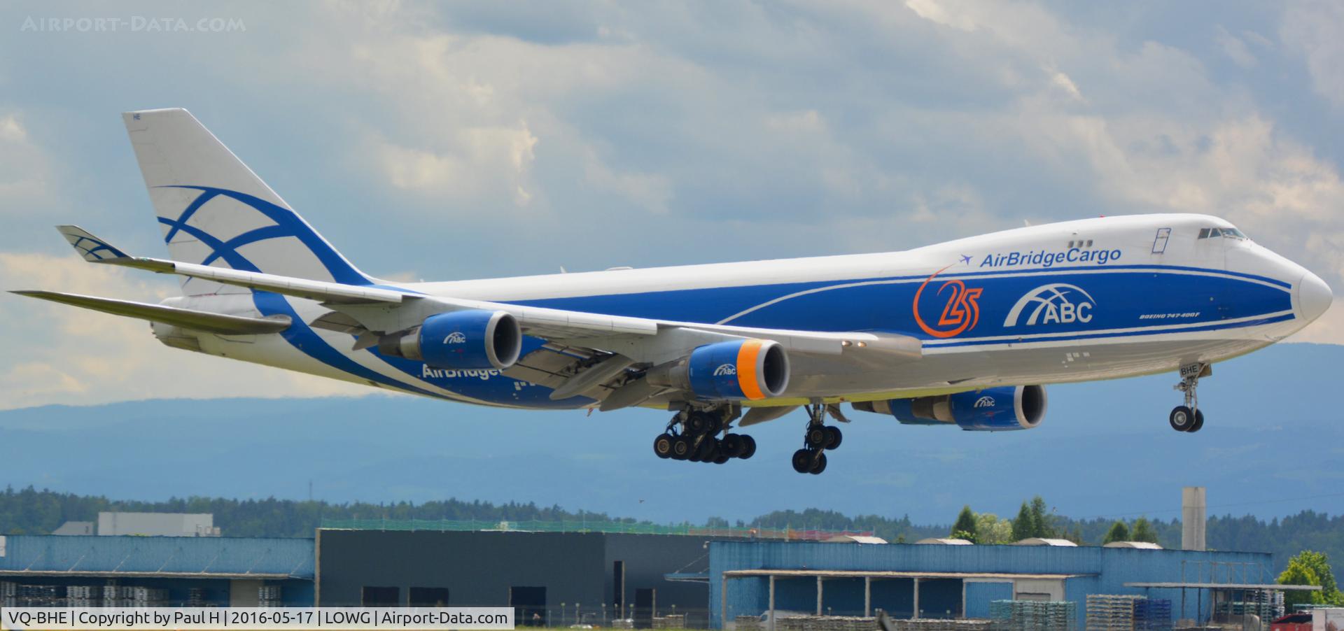 VQ-BHE, 2008 Boeing 747-4KZF (SCD) C/N 36784, Air Bridge Cargo, ABC Boeing 747-4KZF seconds before touchdown at LOWG