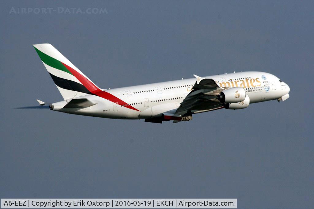 A6-EEZ, 2014 Airbus A380-861 C/N 158, A6-EEZ taking off rw 22L