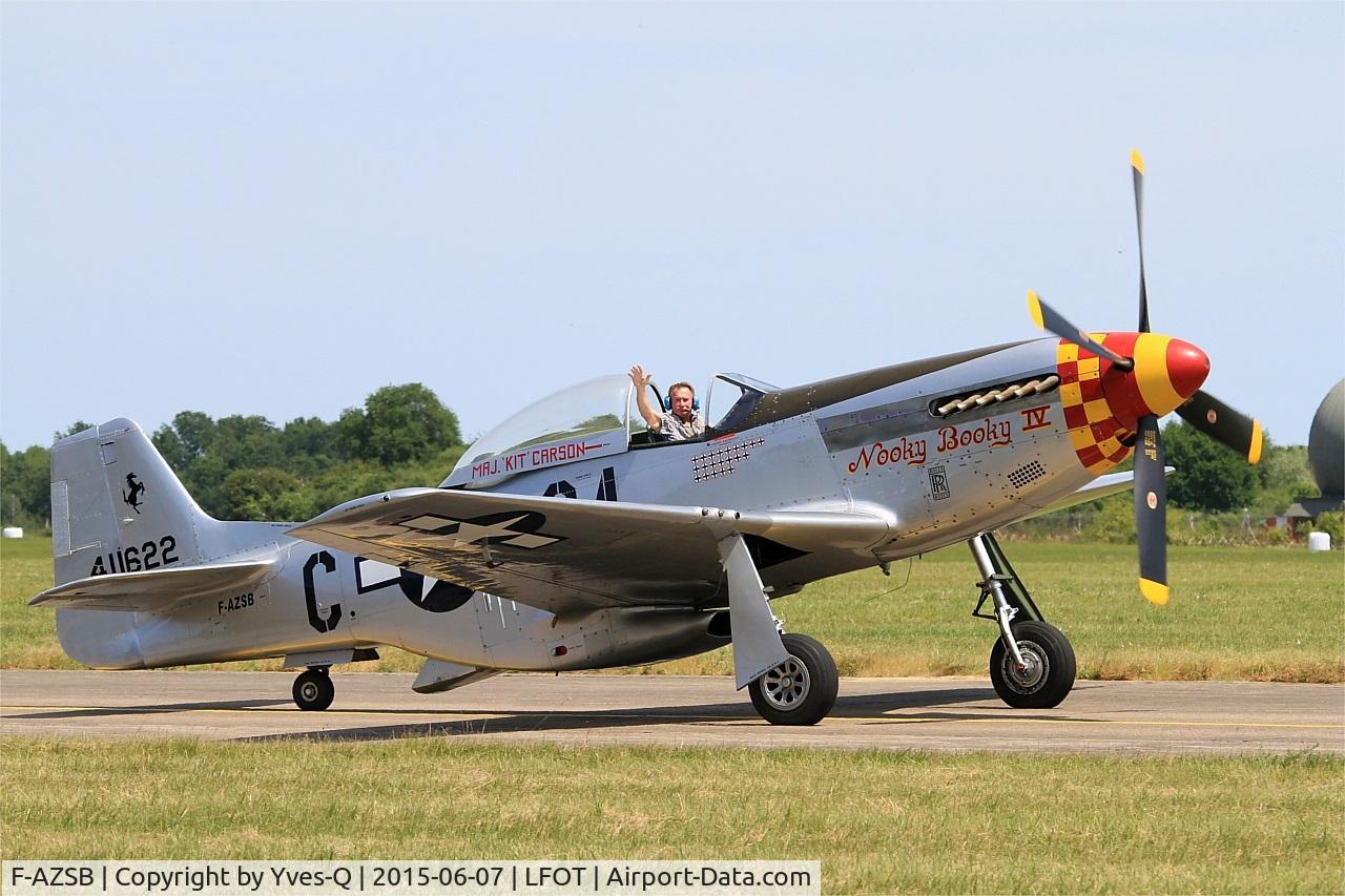 F-AZSB, 1944 North American P-51D Mustang C/N 122-40967, North American P-51D Mustang, Taxiing to parking area, Tours-St Symphorien Air Base 705 (LFOT-TUF) Open day 2015