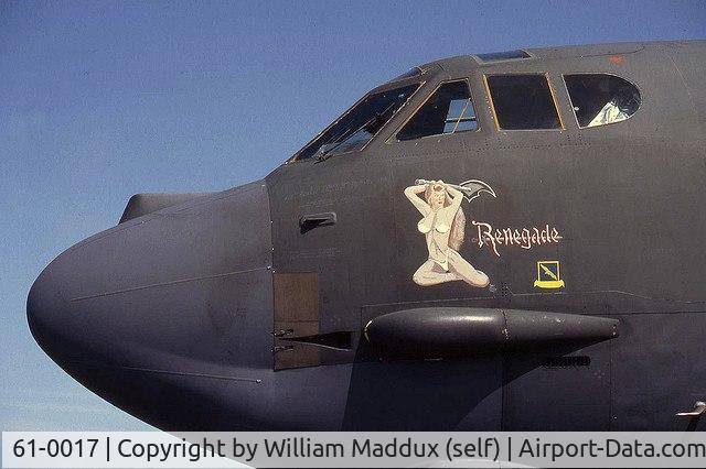61-0017, 1961 Boeing B-52H Stratofortress C/N 464444, Renegade at Fairchild AFB nose art painted by William Maddux in 1992