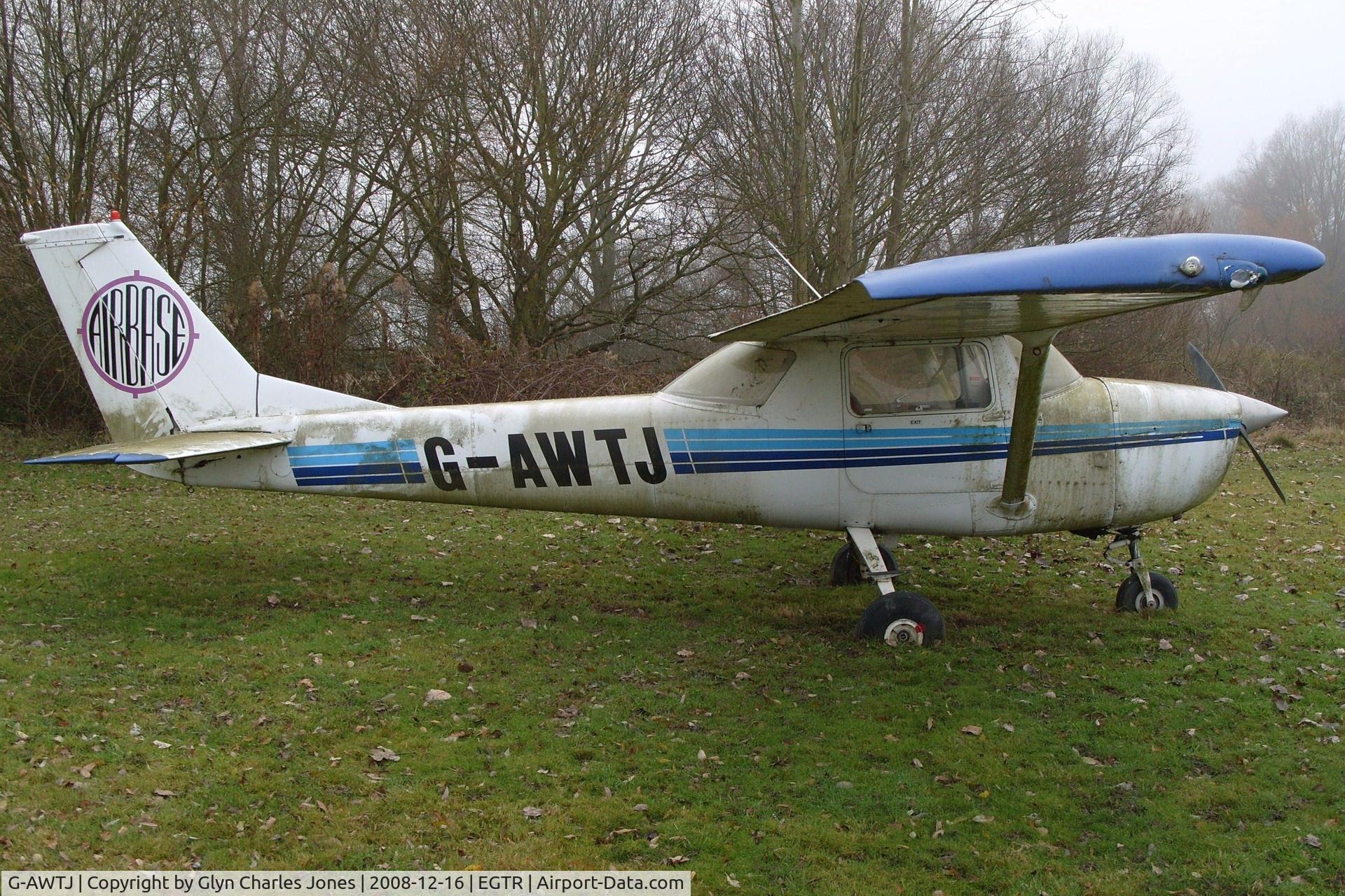 G-AWTJ, 1968 Reims F150J C/N 0419, Taken on a quiet cold and foggy day. With thanks to Elstree control tower who granted me authority to take photographs on the aerodrome. Shame the aircraft appears to have been left to the elements. With Airbase titles.