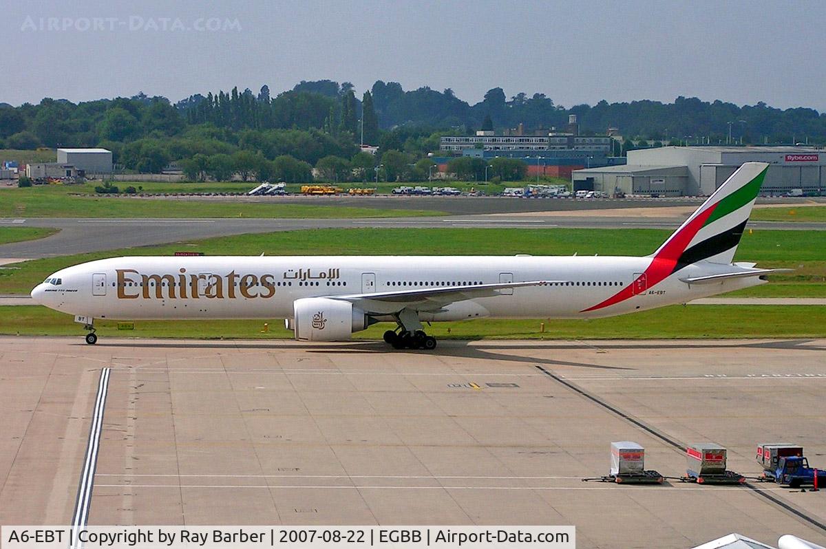 A6-EBT, 2006 Boeing 777-31H/ER C/N 32730, Boeing 777-31HER [32730] (Emirates Airlines)  Birmingham Int'l~G 22/08/2007