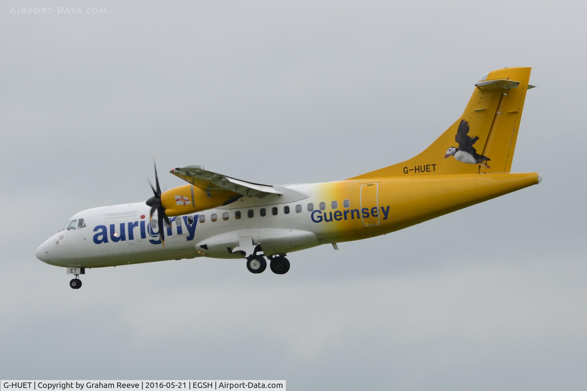 G-HUET, 1999 ATR 42-500 C/N 584, Landing at Norwich.
