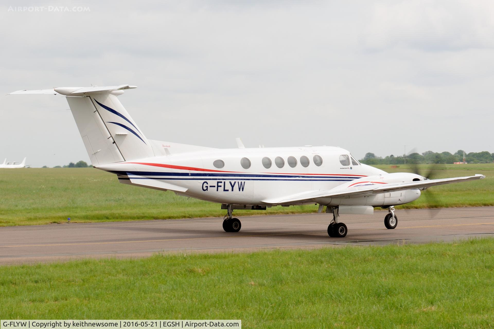 G-FLYW, 1977 Beech 200 Super King Air C/N BB-209, Leaving Norwich for Cardiff.