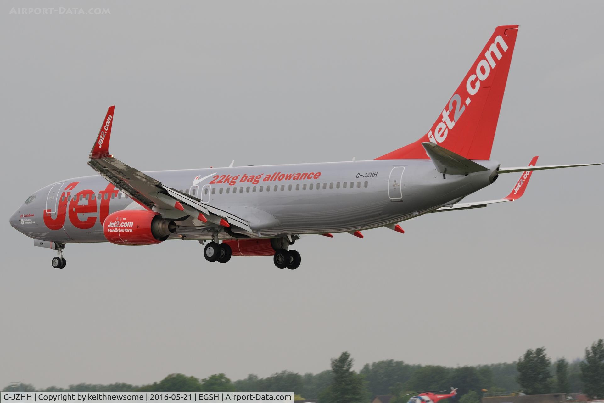 G-JZHH, 2000 Boeing 737-85P C/N 28536, Landing at Norwich following air test.