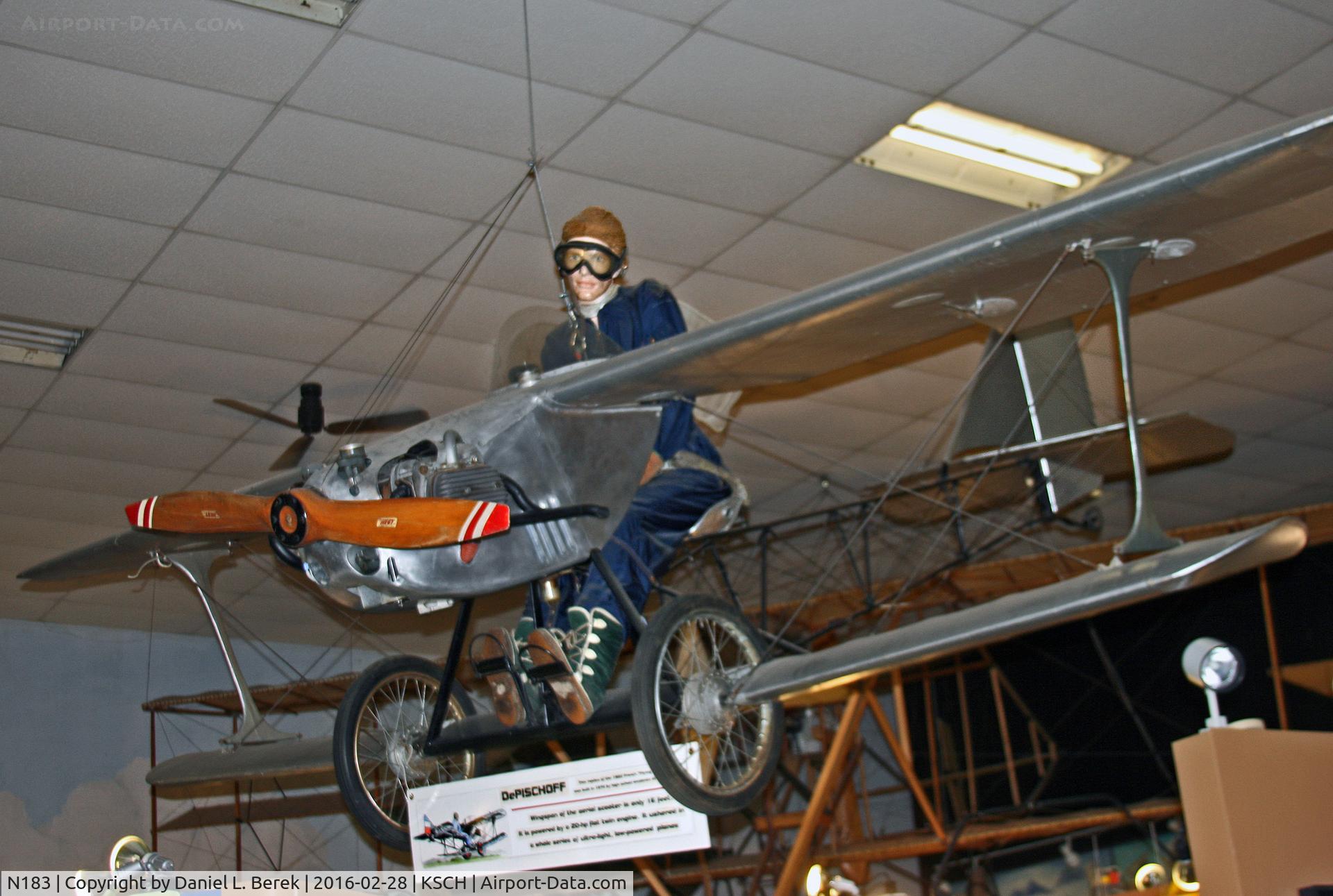 N183, 1975 Lane DEPR C/N 001, The De Pischoff biplane was a tiny craft built in upstate New York.  It is on display at the Empire State Aerosciences Center, Glenville, NY.