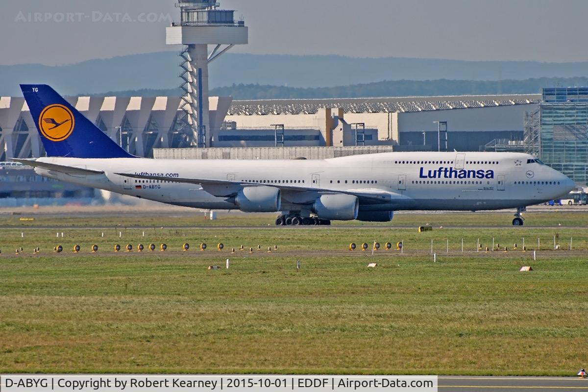 D-ABYG, 2013 Boeing 747-830 C/N 37831, Taxiing in after arrival