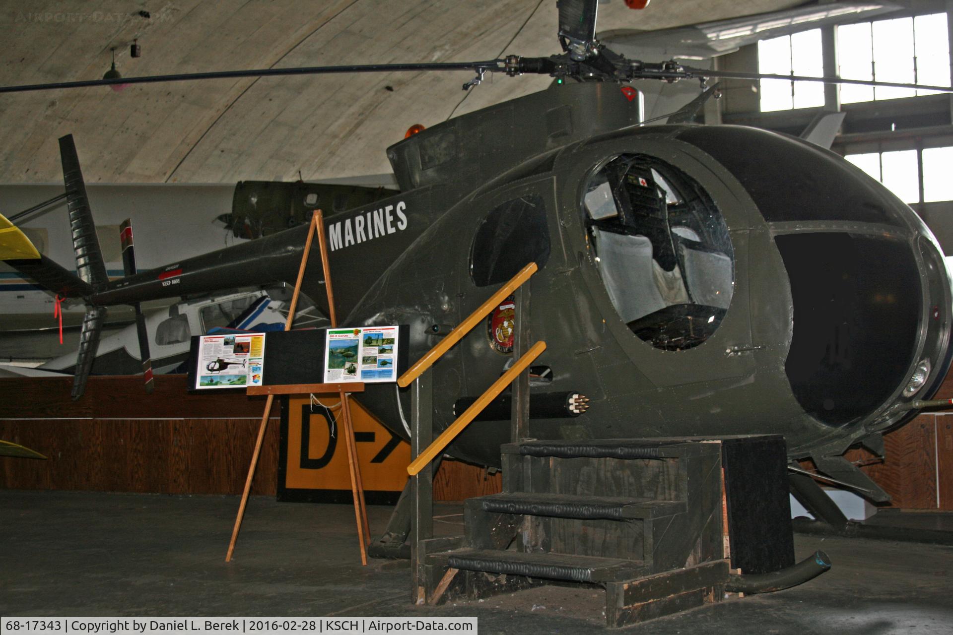 68-17343, 1968 Hughes OH-6A Cayuse C/N 1303, This helicopter has been preserved to allow children to climb aboard and imagine flying such a machine.