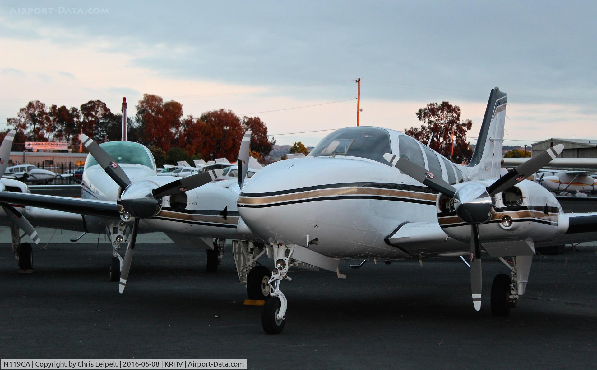 N119CA, 1981 Beech 58P Baron C/N TJ-389, Locally-based 1981 Beechcraft Baron 58P parked next to another Baron at Reid Hillview Airport, San Jose, CA.