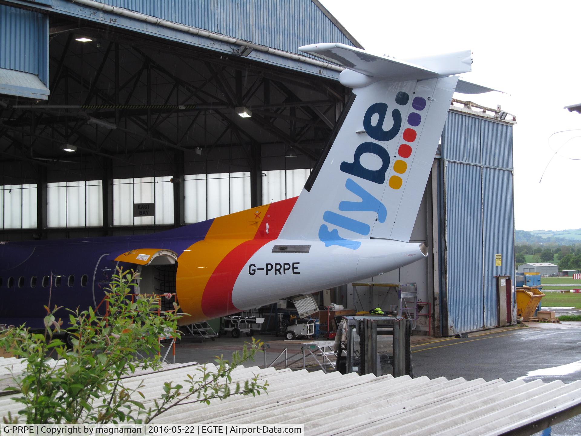 G-PRPE, 2008 De Havilland Canada DHC-8-402Q Dash 8 Dash 8 C/N 4209, Newish import for Flybe - in maintenance hangar