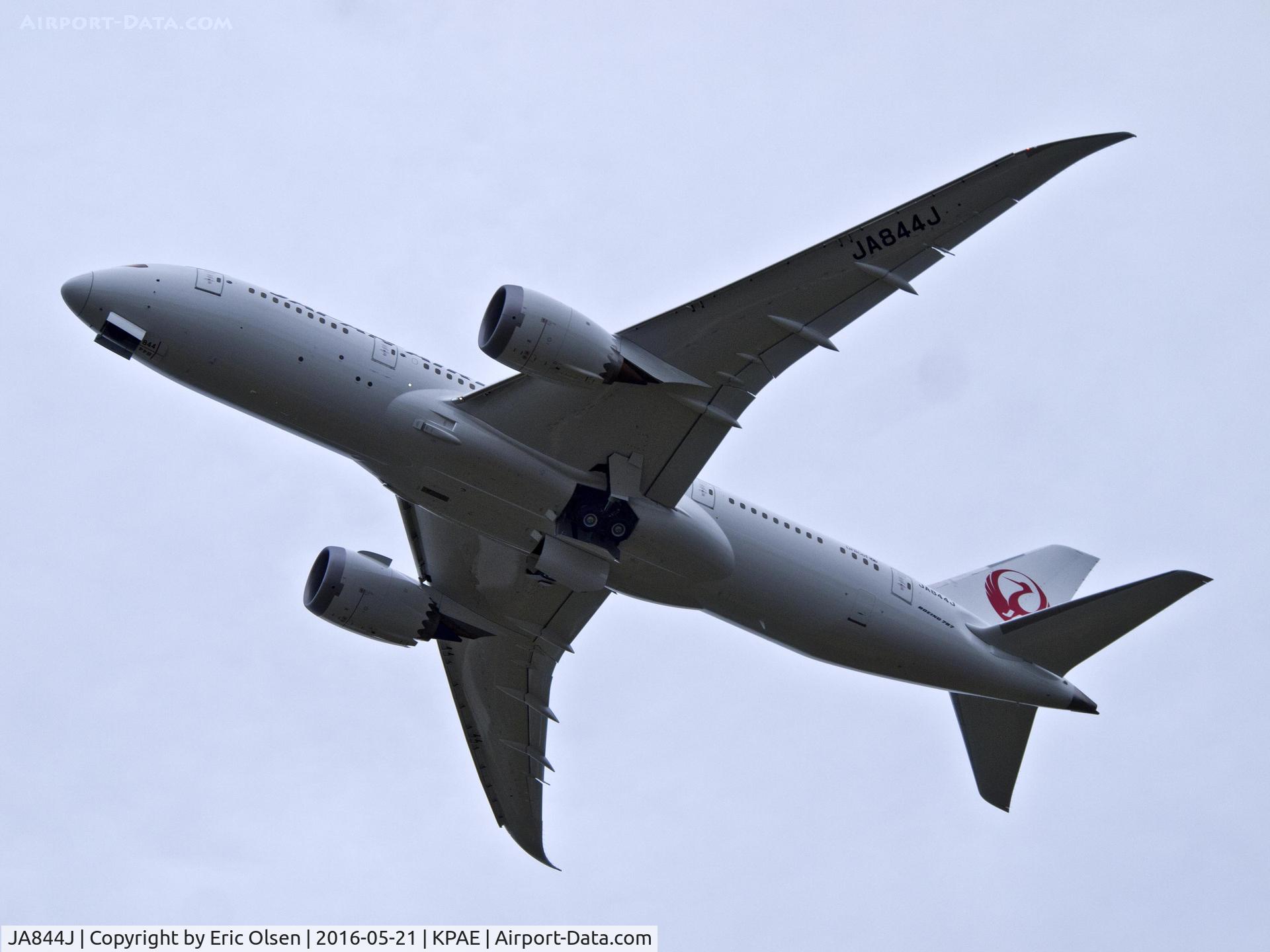 JA844J, 2016 Boeing 787-8 Dreamliner Dreamliner C/N 38136, 787 Dreamliner just after takeoff from Paine Field.