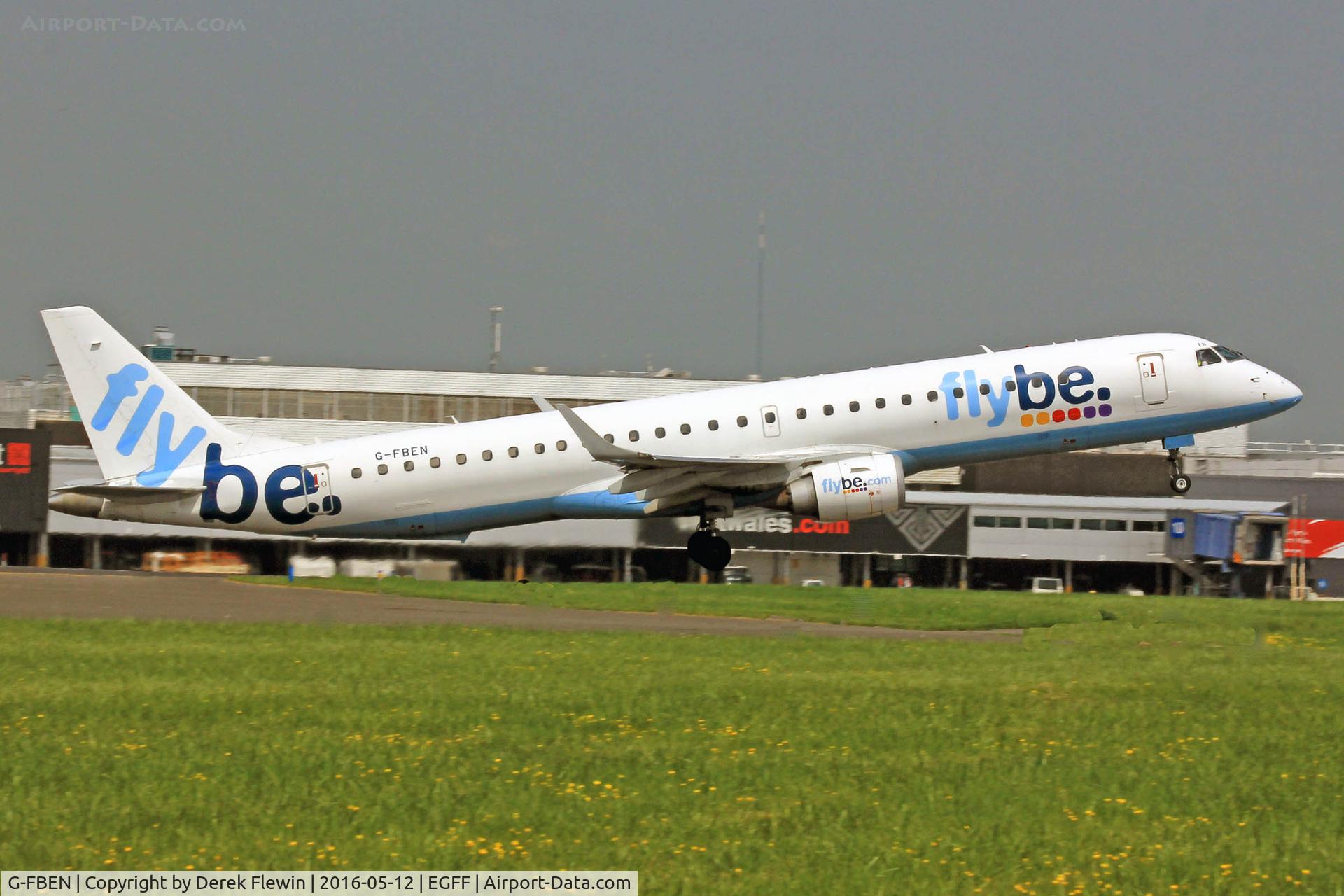 G-FBEN, 2008 Embraer 195LR (ERJ-190-200LR) C/N 19000213, Embraer 195LR, FlyBe, call sign Jersey 3HF, previously PT-SGW, seen departing runway 12 en-route to Munich