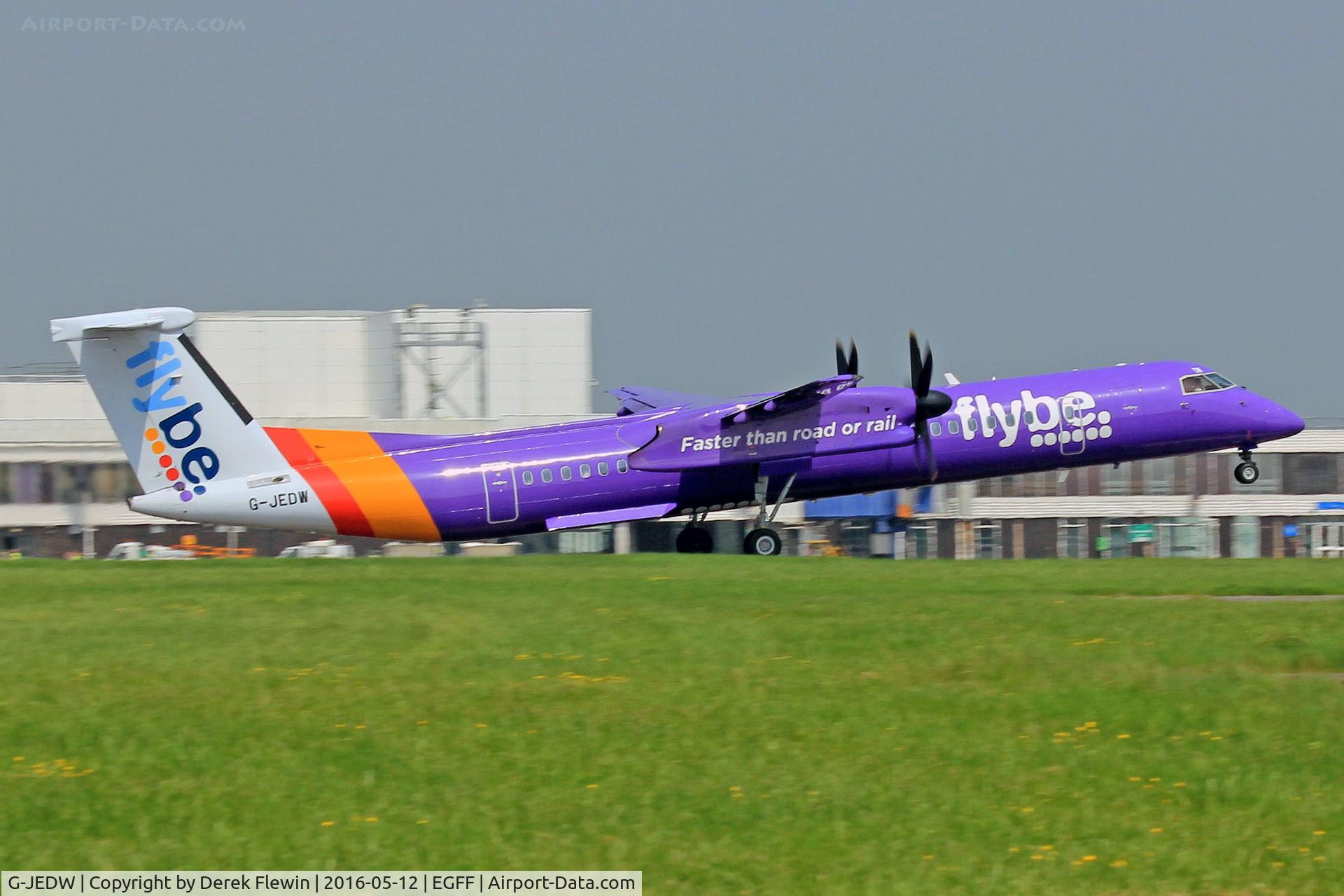 G-JEDW, 2004 De Havilland Canada DHC-8-402Q Dash 8 C/N 4093, Dash 8, FlyBe, call sign Jersey 284, previously C-CFBW, seen departing runway 12 en-route to Belfast city.