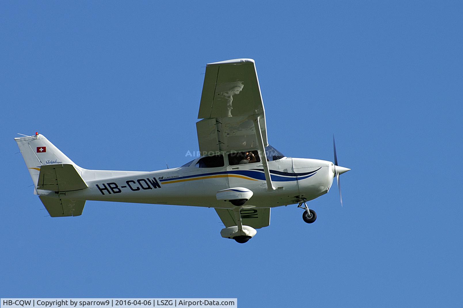 HB-CQW, 1999 Cessna 172S SP C/N 172S8288, On climb-out Rwy 25 Grenchen.
Owner now Albis Wings. same airfield.