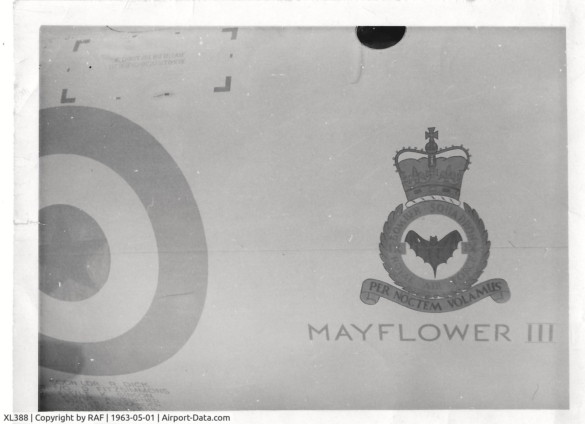 XL388, 1962 Avro Vulcan B.2 C/N Set 38, Picture of XL388 as Mayflower III for goodwill visit from Boston Lincs to Boston Mass in 1963 Captain was Squadron Leader Ron Dick (Later AVM) my father Chief Tech Jock Keil was the Crew Chief
